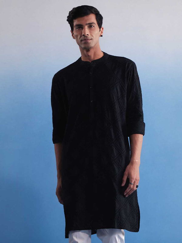Men's Black Hakooba Cotton Kurta