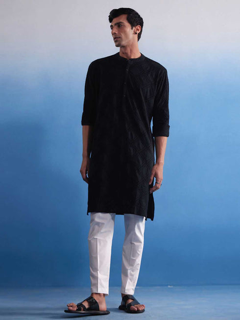 Men's Black Hakooba Cotton Kurta