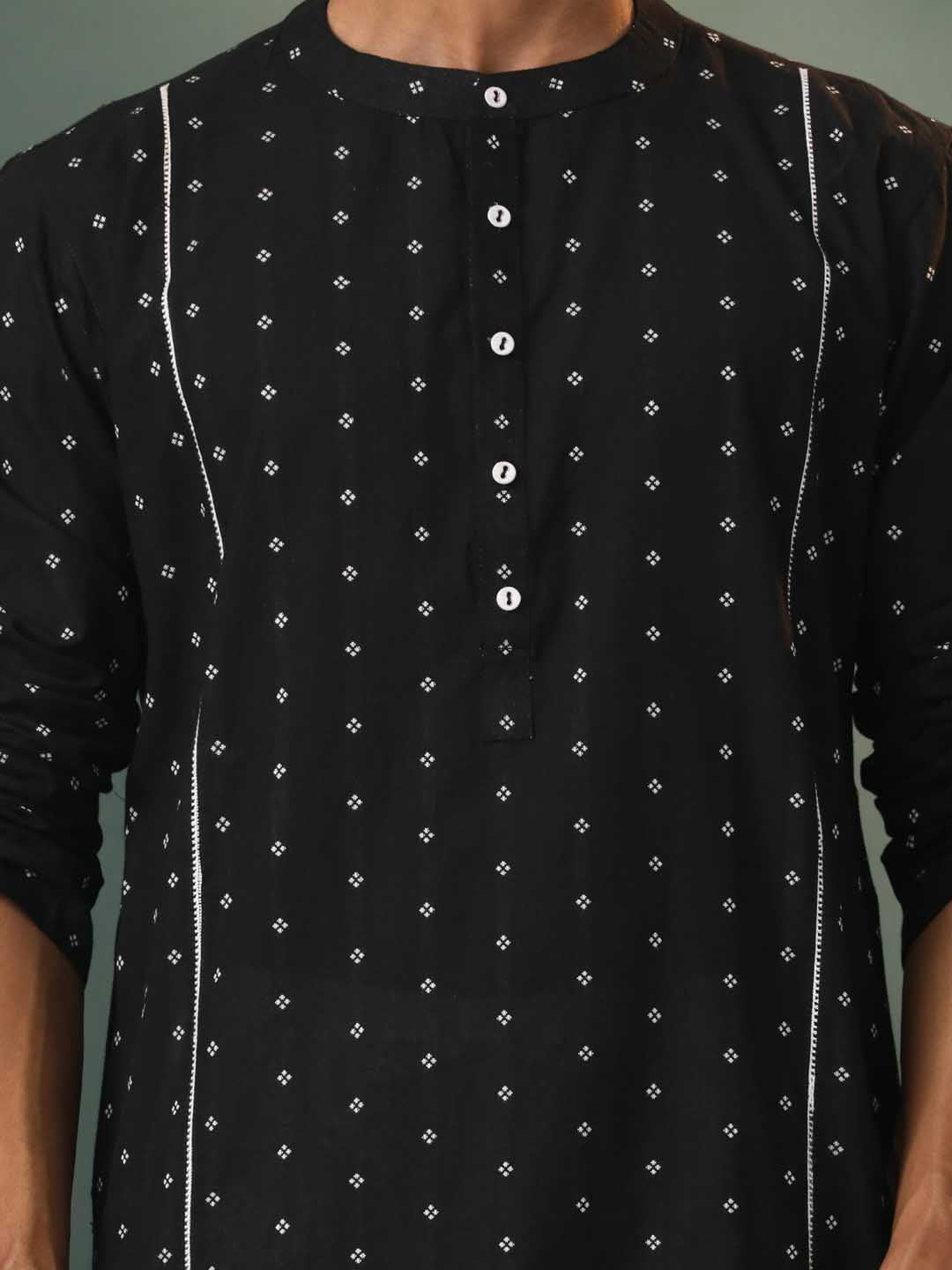 Men's Black Jacquard Cotton Kurta