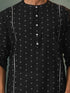 Men's Black Jacquard Cotton Kurta