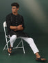 Men's Black Jacquard Cotton Kurta