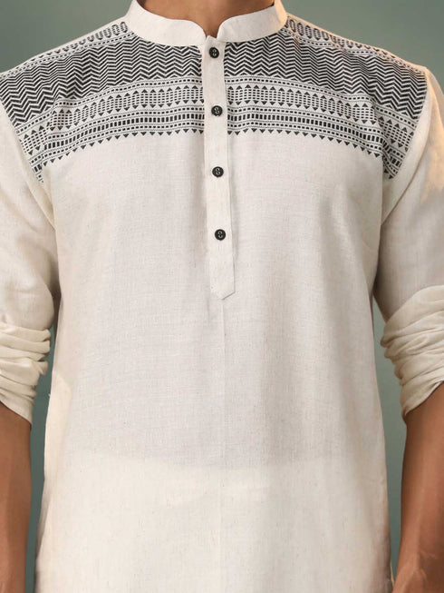 Men's Cream Jacquard Cotton Kurta