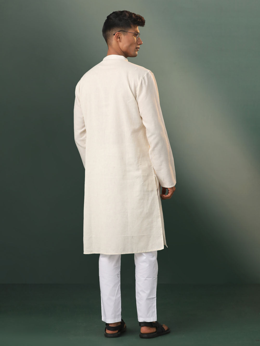 Men's Cream Jacquard Cotton Kurta Pyjama Set