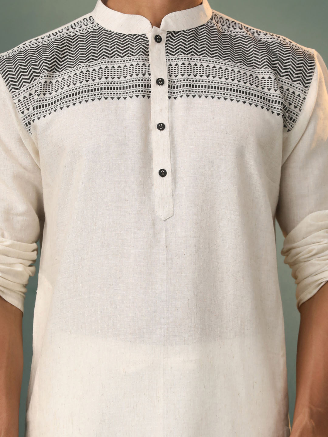 Men's Cream Jacquard Cotton Kurta Pyjama Set