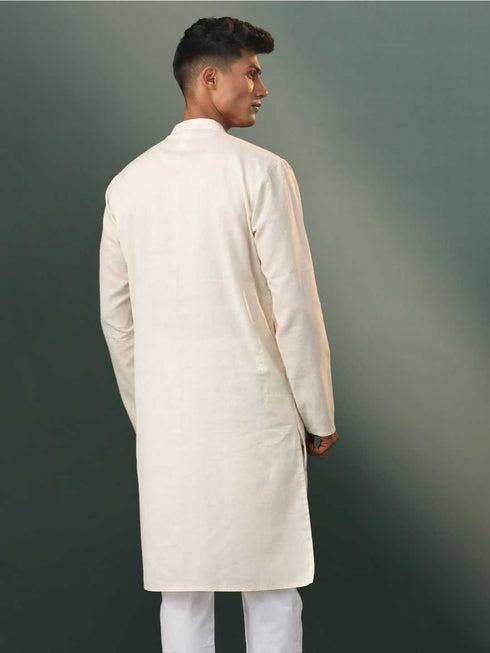 Men's Cream Jacquard Cotton Kurta