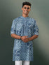 Men's Grey Block Print Cotton Kurta