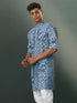 Men's Grey Block Print Cotton Kurta