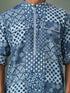 Men's Grey Block Print Cotton Kurta