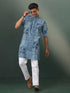 Men's Grey Block Print Cotton Kurta