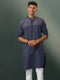 Men's Navy Blue Striped Cotton Kurta