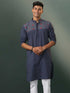 Men's Navy Blue Striped Cotton Kurta