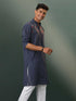 Men's Navy Blue Striped Cotton Kurta