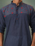 Men's Navy Blue Striped Cotton Kurta