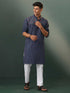 Men's Navy Blue Striped Cotton Kurta
