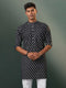 Men's Black Printed Cotton Kurta