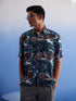 Men's Turquoise Printed Cotton Blend Shirt