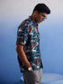 Men's Turquoise Printed Cotton Blend Shirt