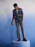 Men's Turquoise Printed Cotton Blend Shirt