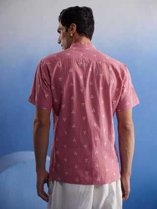 SHVAAS BY VASTRAMAY Men's Pink Booti Jacquard Cotton Shirt