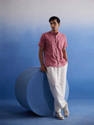 SHVAAS BY VASTRAMAY Men's Pink Booti Jacquard Cotton Shirt