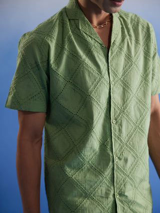 SHVAAS BY VASTRAMAY Men's Green Hakooba Shirt