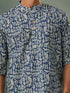 Men's Navy Blue Tribal Print Cotton Short Kurta