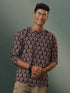 Men's Coffee Brown Ajrakh Print Short Kurta
