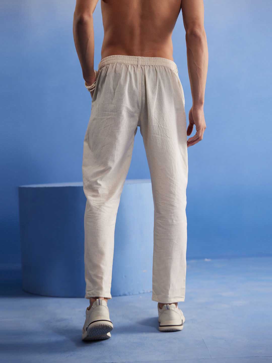 Men's Cream Cotton Pant Style Pyjama