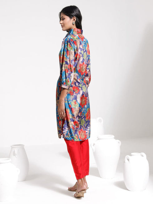 Women's Shirt Style Satin Embellished Kurta Set