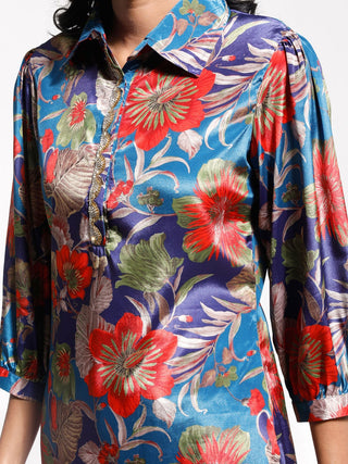 VASTRAMAY Women's Shirt Style Satin Embellished Kurta Set