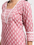 Women's Pink Printed Cotton Kantha Kurta Pant Set
