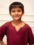 Boy's Maroon Solid Cotton Yoga Kurta Set With Cargo Pants