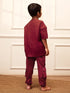 Boy's Maroon Solid Cotton Yoga Kurta Set With Cargo Pants