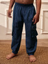 Boy's Navy Blue Solid Cotton Yoga Kurta Set With Cargo Pants