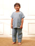 Boy's Aqua Solid Cotton Yoga Kurta Set With Trouser