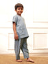 Boy's Aqua Solid Cotton Yoga Kurta Set With Trouser