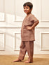 Boy's Rose Pink Solid Cotton Yoga Kurta Set With Trouser