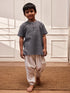 Boy's Grey Cotton Yoga Kurta Set With Harem Pants - Kids Sizes
