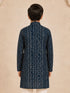 Boy's Navy Blue Rayon Digital Print Knee Length Kurta