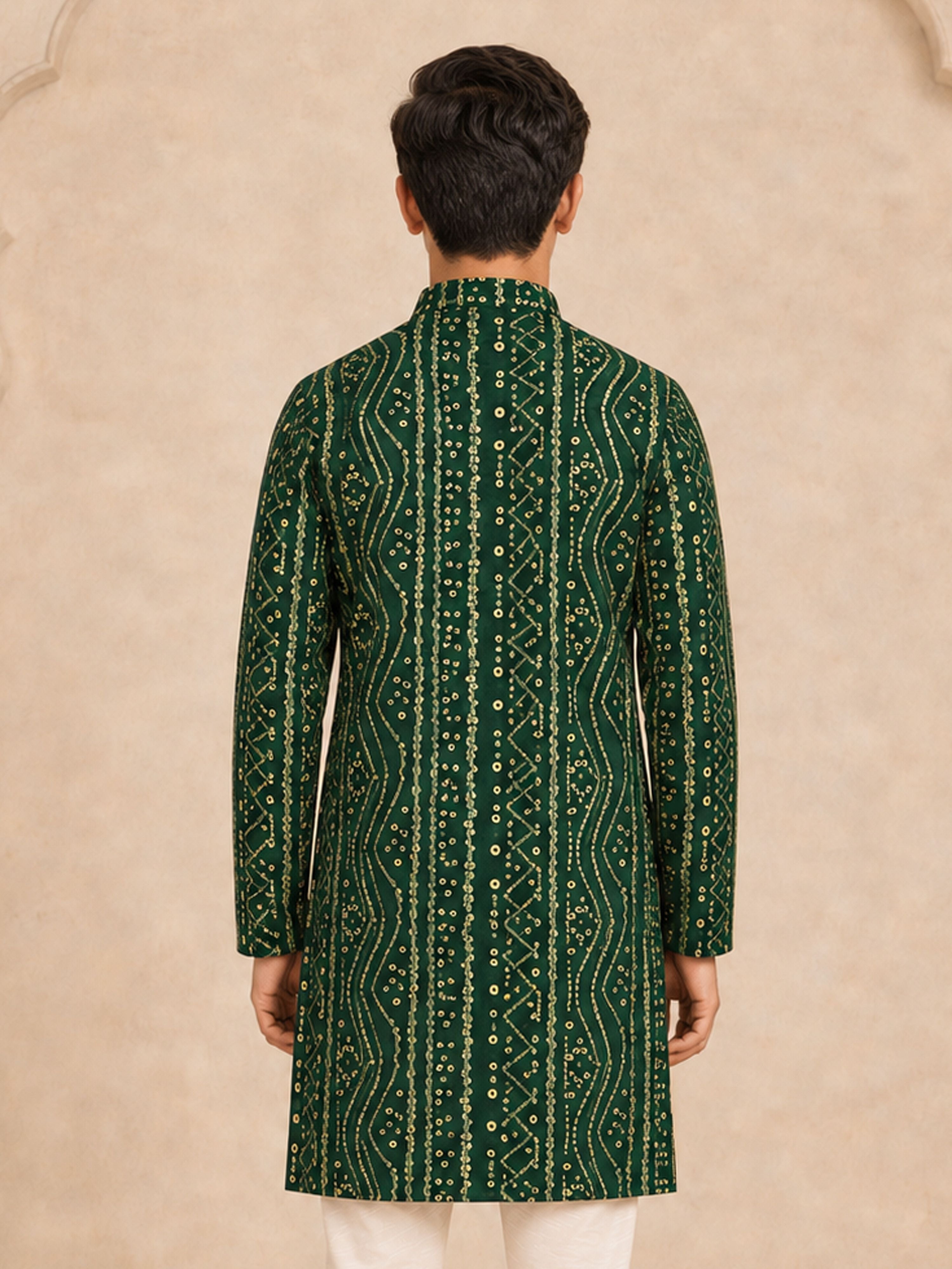 Boy's Green Rayon Digital Print Knee Length Kurta