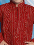 Boy's Maroon Rayon Digital Print Knee Length Kurta