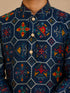 Boy's Navy Blue Rayon Geometric Print Knee Length Kurta