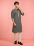 Boy's Black Rayon Embroidered Knee Length Kurta