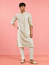 Boy's Off-White Rayon Embroidered Knee Length Kurta