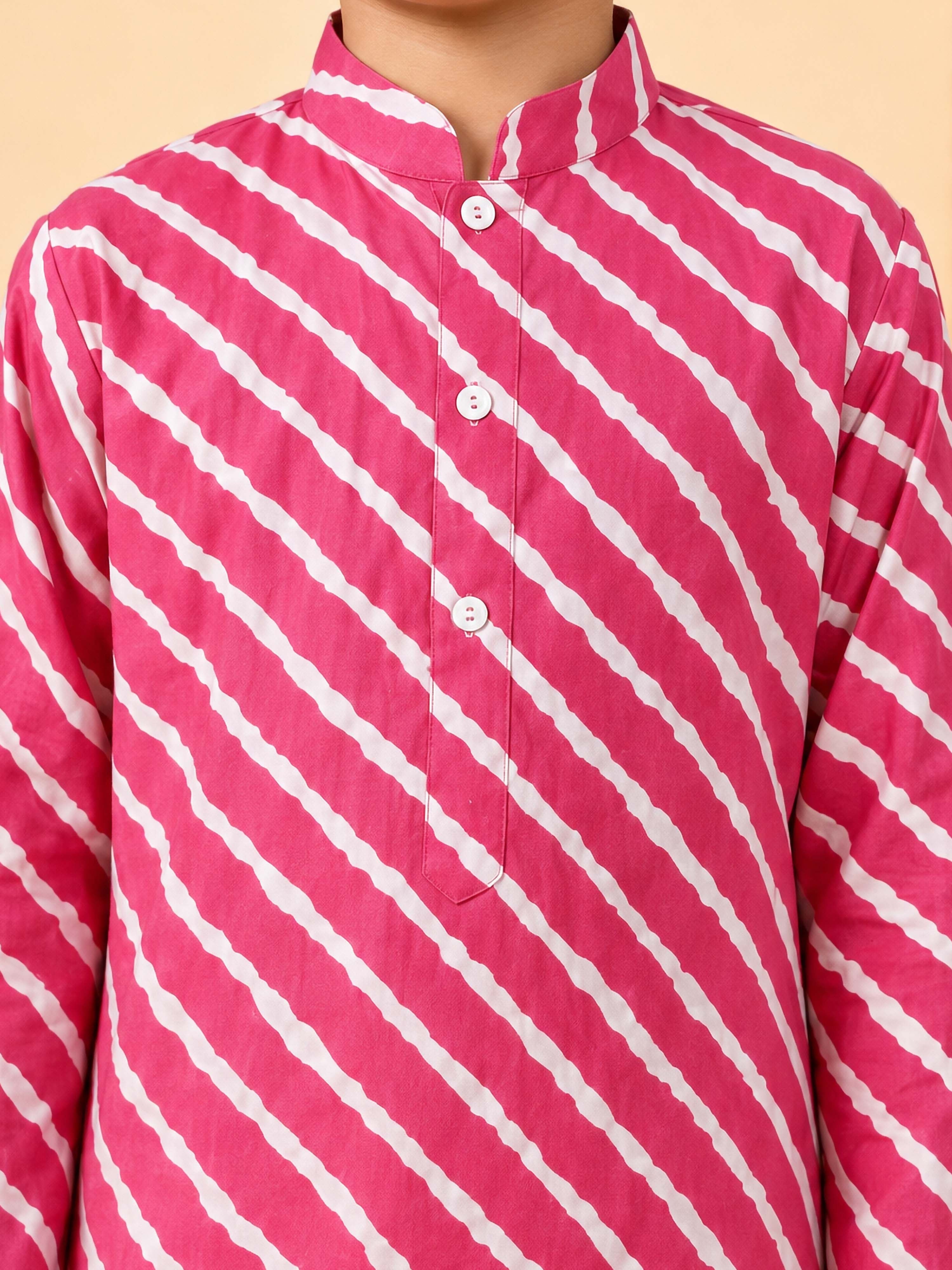 Boy's Pink Cotton Striped Knee Length Kurta