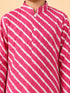 Boy's Pink Cotton Striped Knee Length Kurta