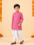 Boy's Pink Cotton Striped Knee Length Kurta