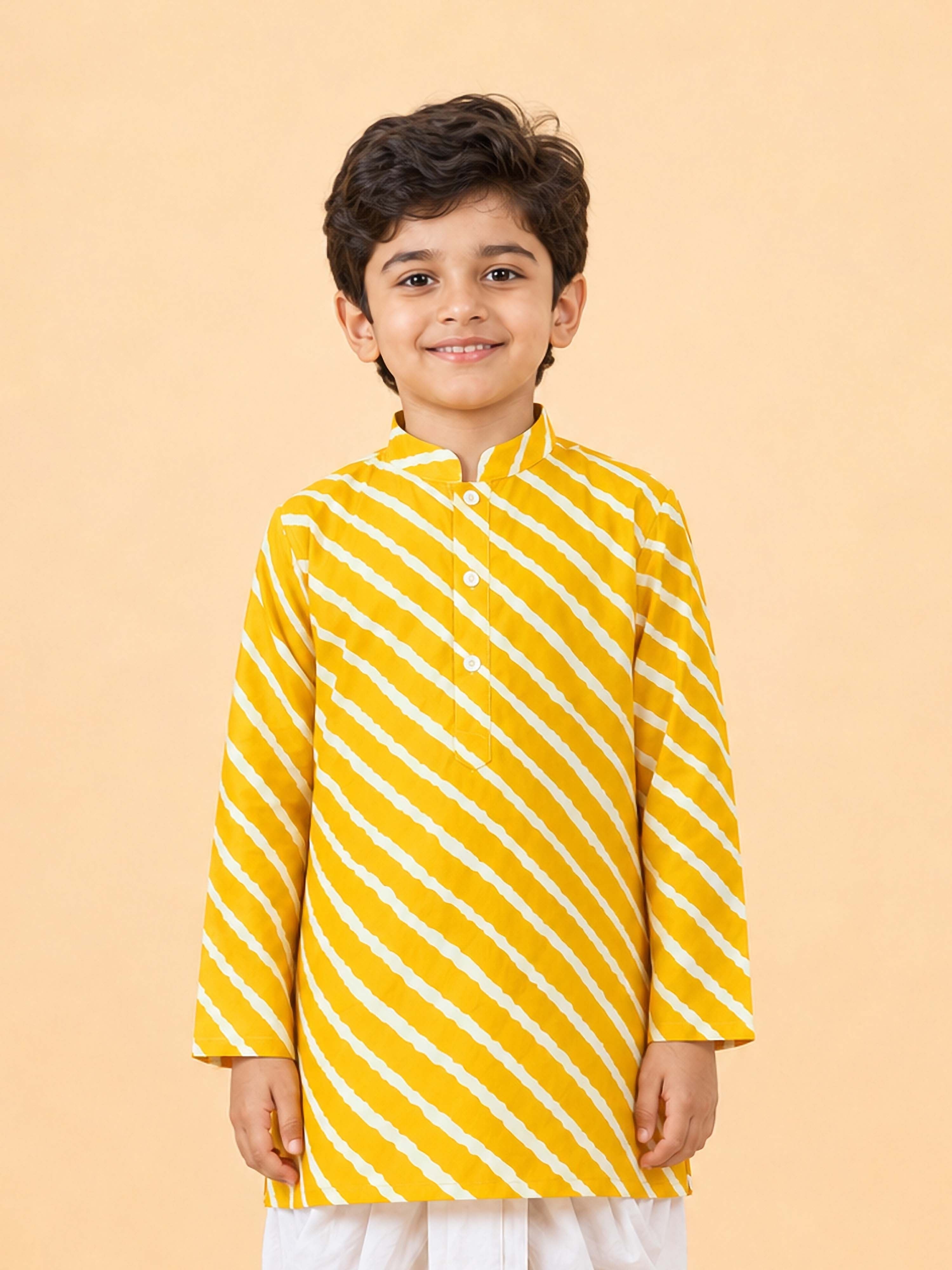 Boy Yellow Cotton Kurta Festive, Festive Glitz, Indated Traditions, Summer / Casual, All regions Ethnic Wear