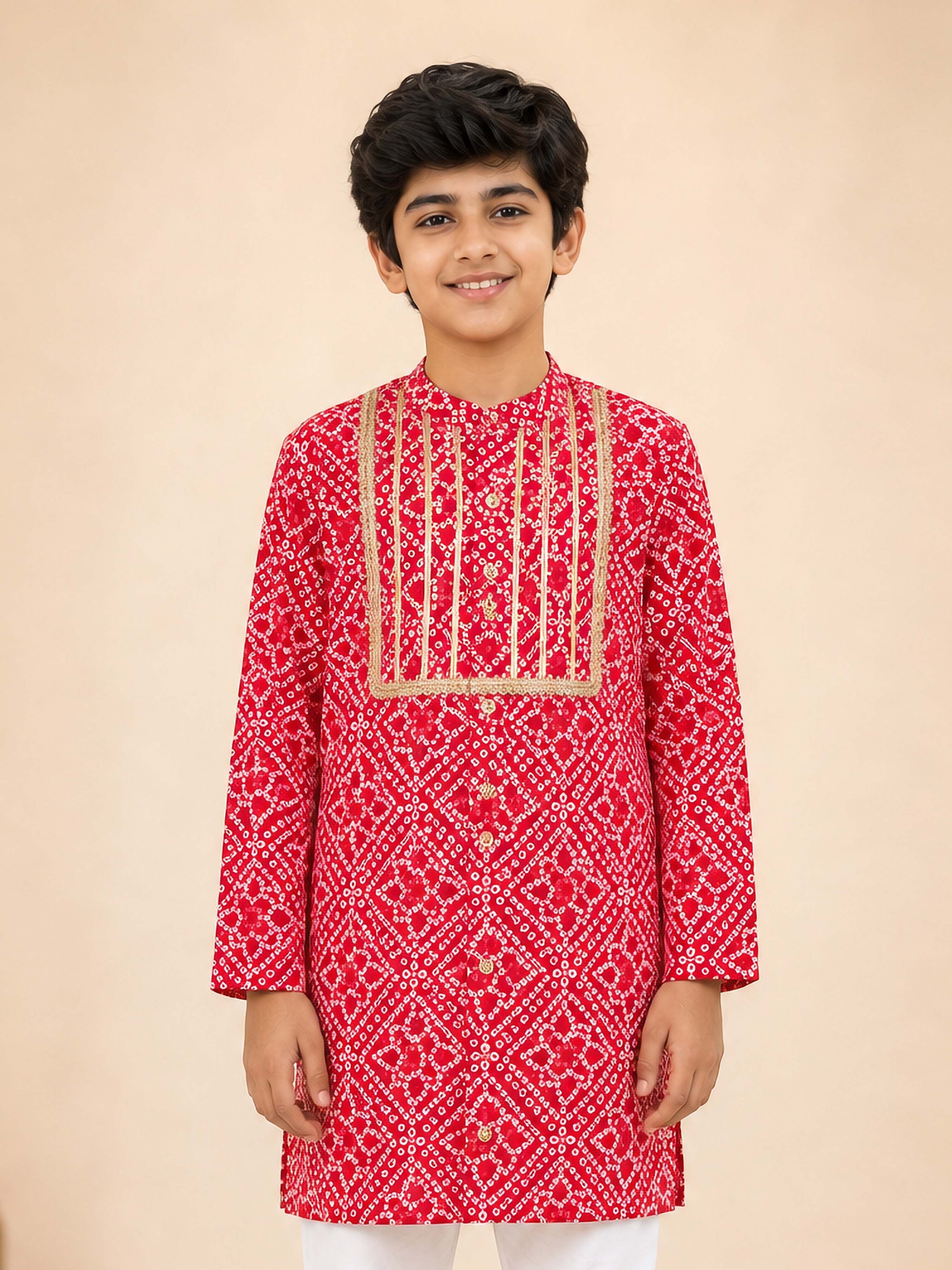 Boy Red Cotton Kurta Festive, Festive Glitz, Indated Traditions, Summer / Casual, All regions Ethnic Wear