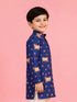 Boy's Blue Rayon Digital Print Knee Length Kurta